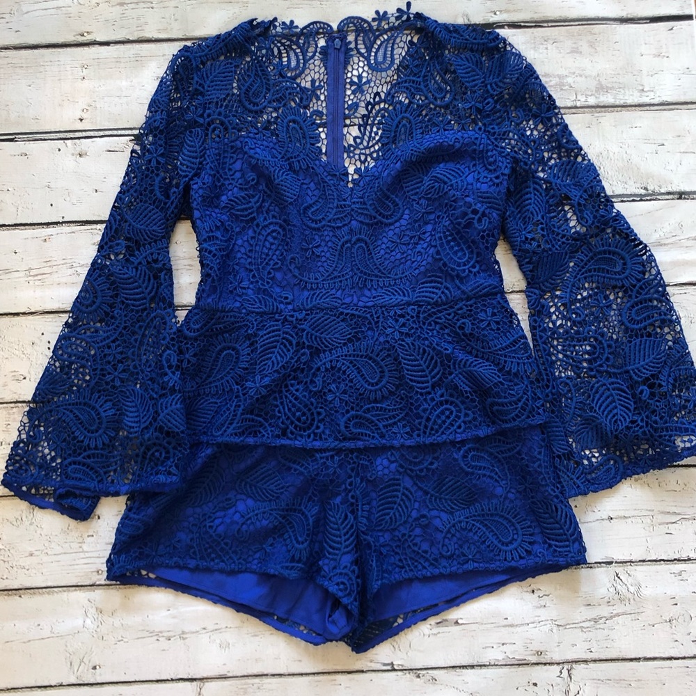 ASOS Petite Partly Lined Blue Lace Romper💙